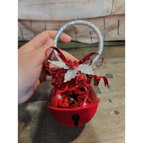 Red metal bell Mistletoe xmas decor glitter - Picture 2 of 6